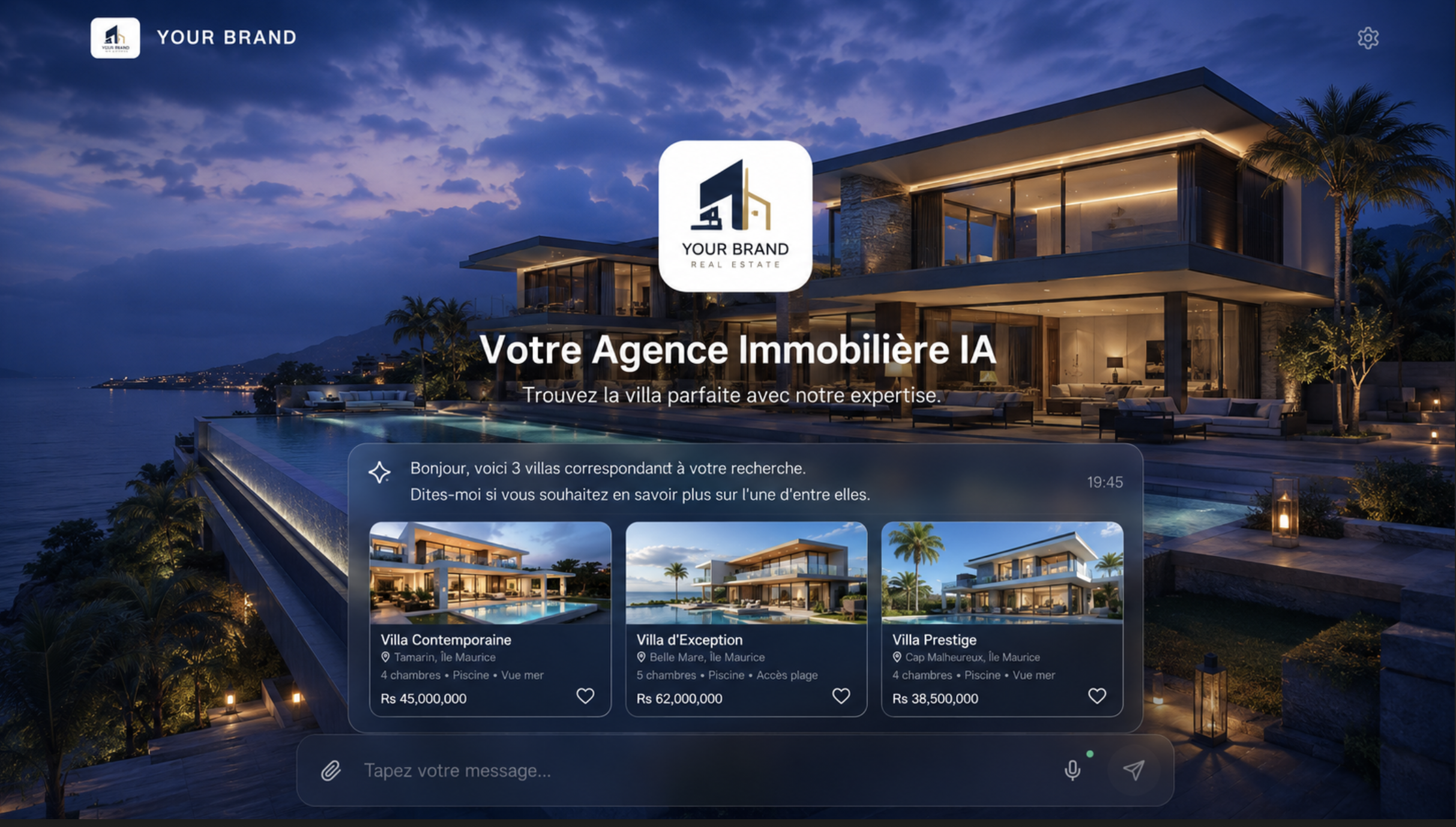 Interface chat de marque en plein écran