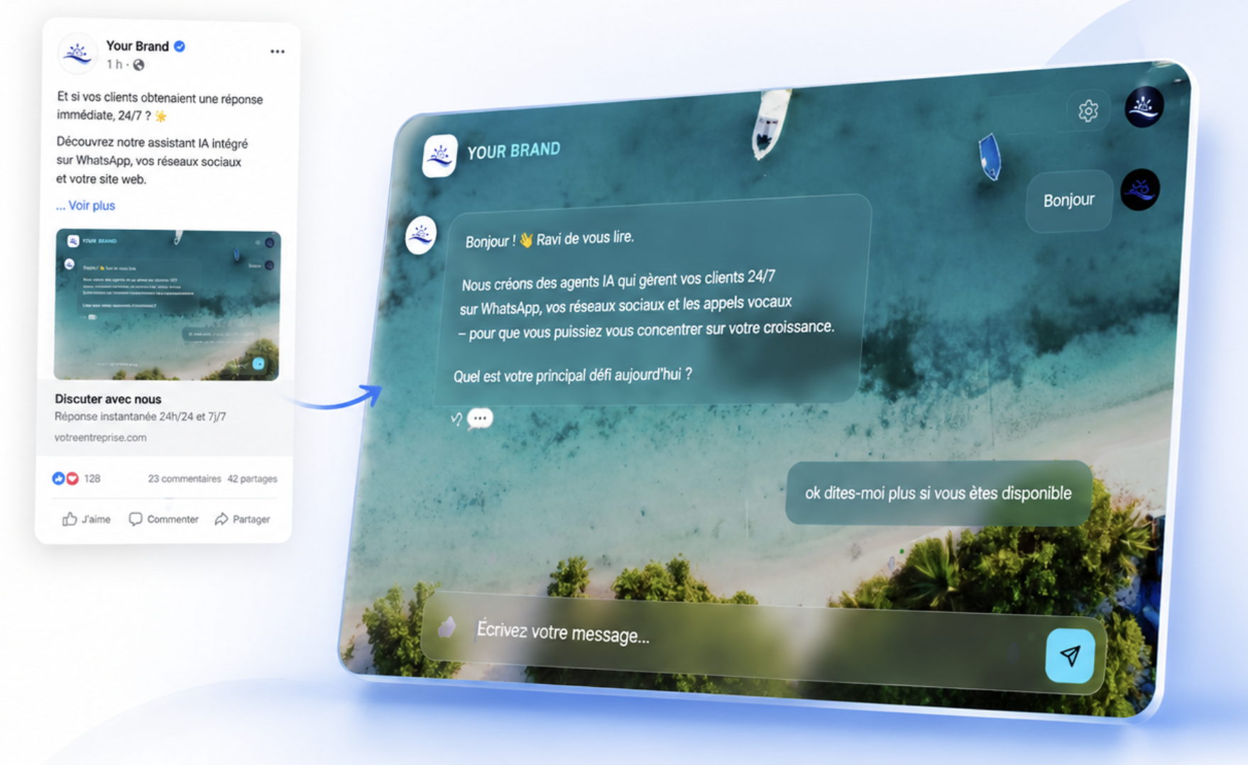 Interface chat de marque intégrée aux réseaux sociaux